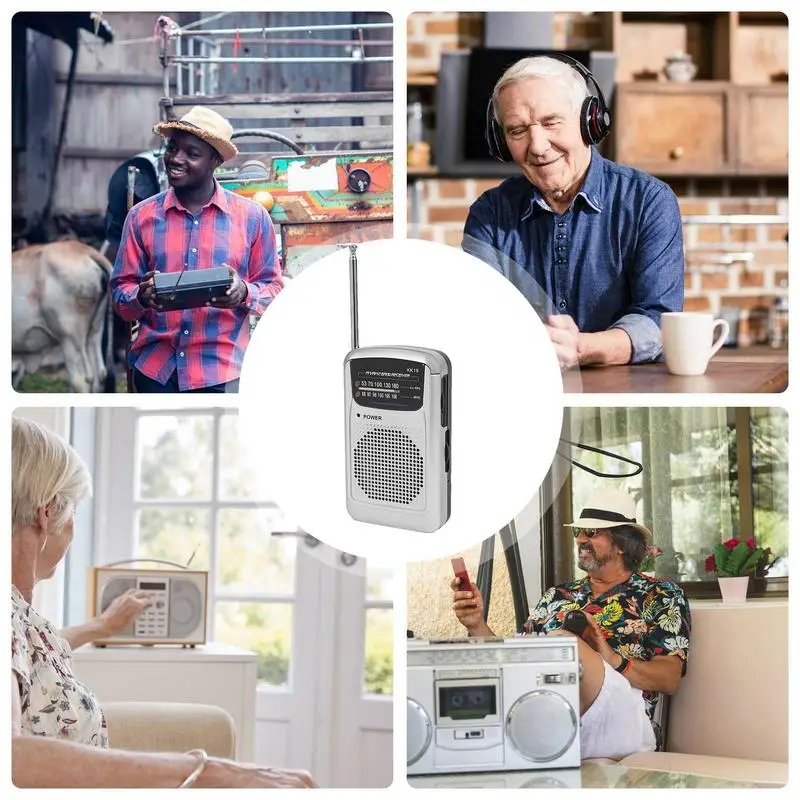 Radio FM AM con batería, Radio pequeña portátil estable, herramienta de entretenimiento para personas mayores con antena para dormitorio y sala de estar