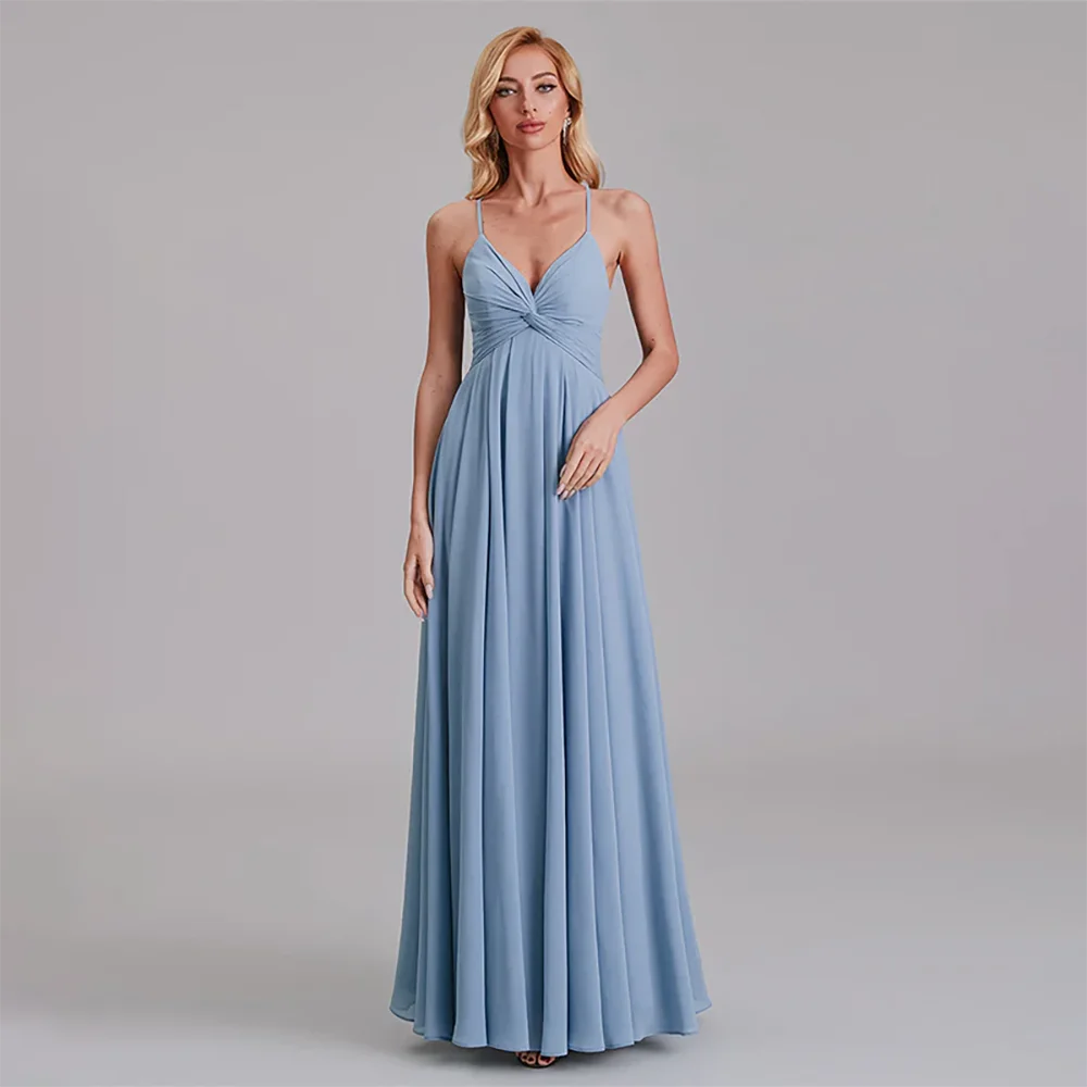 

Sexy Bridesmaid Dress Customized Spaghetti Strap V-Neck Sleeveless A Line Bridesmaid Gown Women's Formal Evening Dresses Long