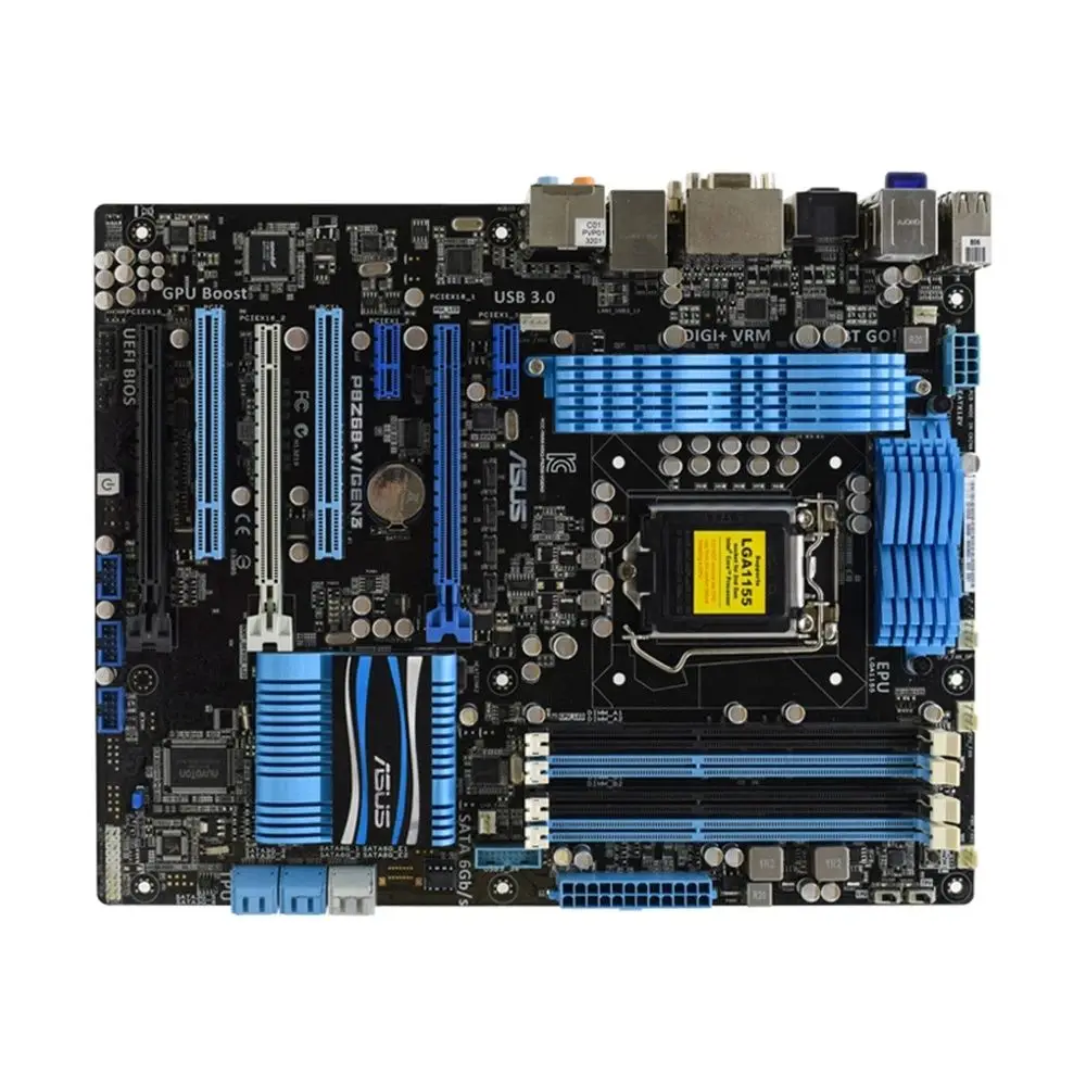 Imagem -02 - Placa-mãe Gen3 Chipconjunto Intel Z68 Lan Gigabit Intel 82579 Soquete do Cpu Lga1155 Suporta Core i7 i5 i3 oc Asus-p8z68-v