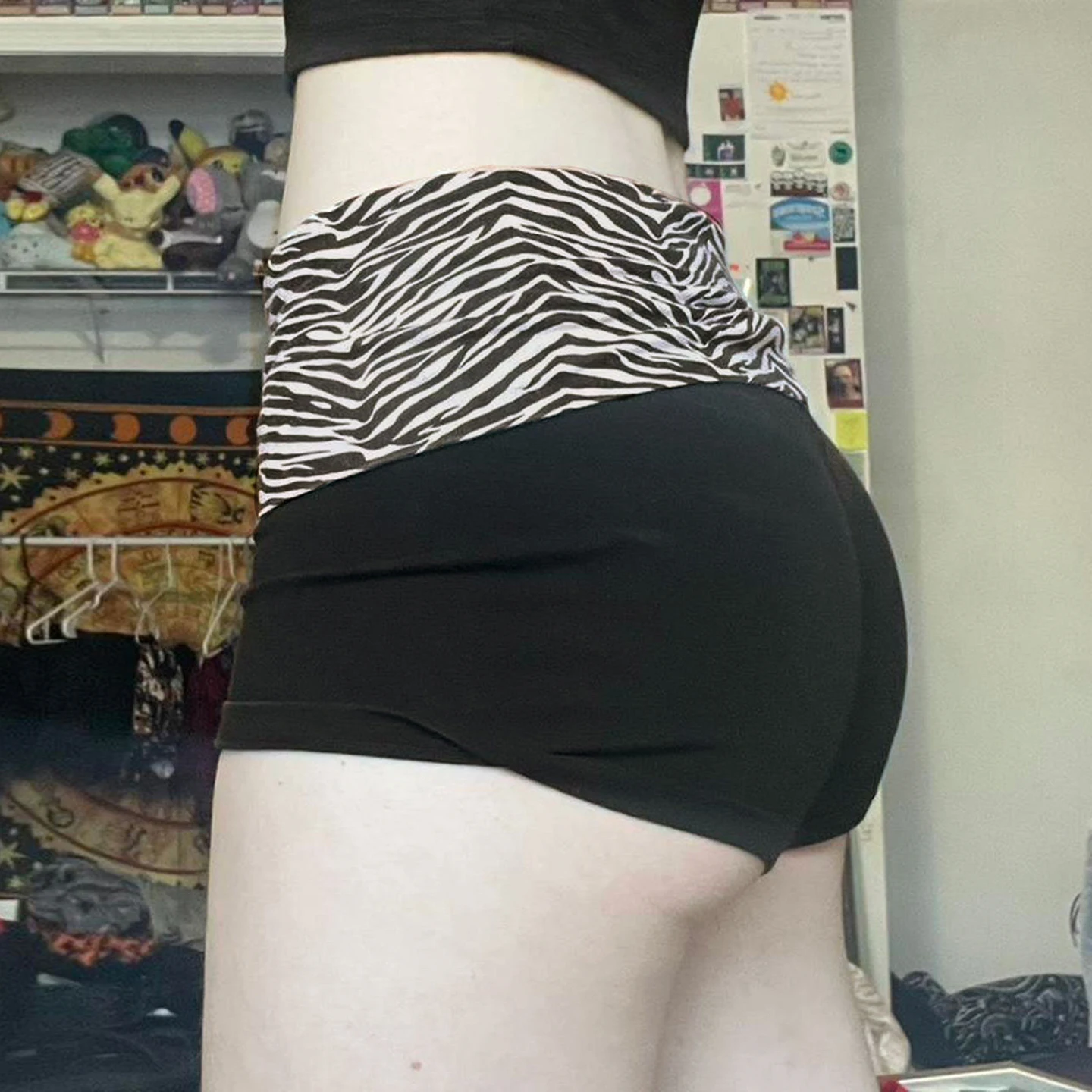 SUCHCUTE  Casual Zebra Print Elastic Shorts Female Skinny Low-waisted Mini Short Y2K Harajuku Slim Bottoms Summer Homewear 2025