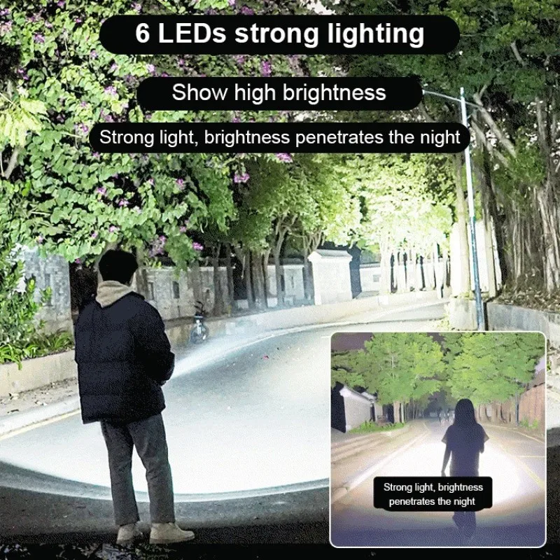 Powerful Flashlight фонарик 6 Led High Power Torch Light USB Rechargeable Tactical Flashlight 4 Mode Emergency Camping Lamp