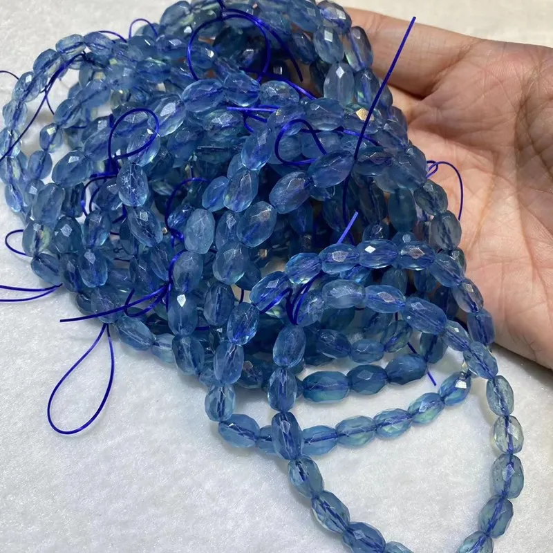 

7A Aquamarine baroque faceted deep blue 8*10MM bracelet 17cm FPPJ wholesale beads nature 1PIECE