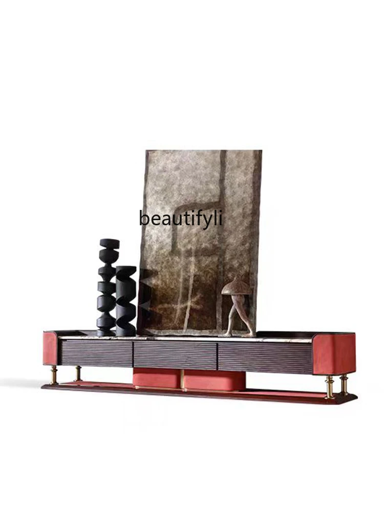 Italian style simple style luxury light luxury TV cabinet high-end living room natural marble floor cabinet storage