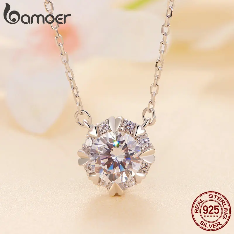 Bamoer 1.0 Carat Real Round Moissanite Pendant Necklace For Women 925 Sterling Silver Wedding Engagement Fine Jewelry Gift 2