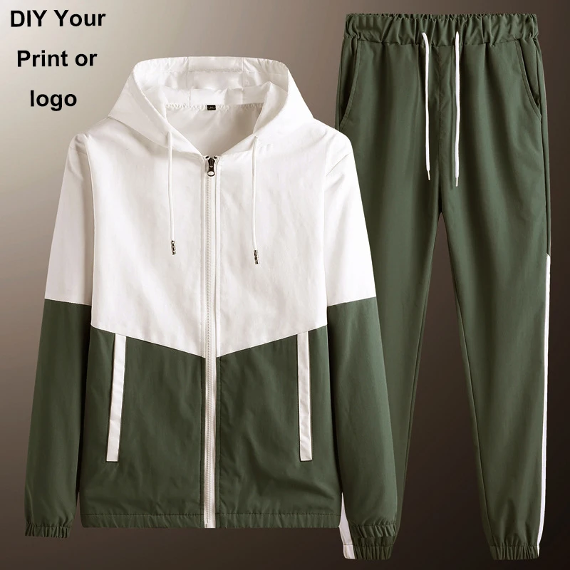 Men Logo Customized Tracksuit Casual Joggers Hooded Sportswear Jackets and Pants 2 Piece Sets Hip Hop Running Sports Suit