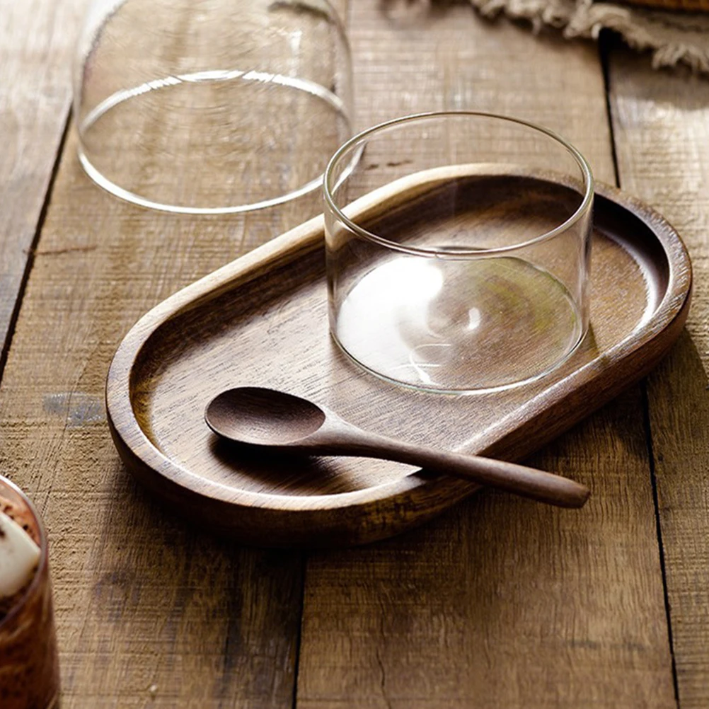 

2pcs Wooden Food Tray Natural Sturdy Storage Plate Snack Fruit Dessert Serving Tray Kitchen Tableware Decorative