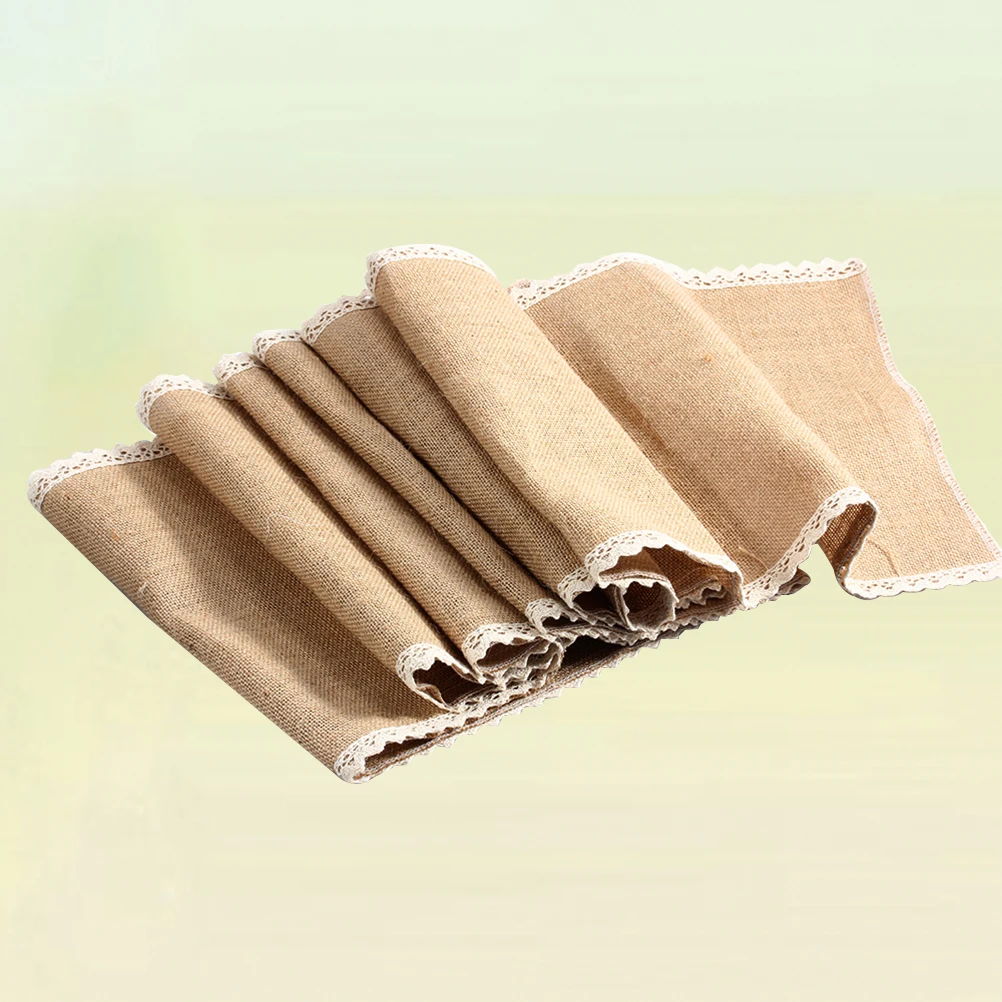 

Vintage Style Burlap Lace Table Runner 30x245cm Natural Jute Knitted Craft Wedding Dining Room Cover Table Cloth