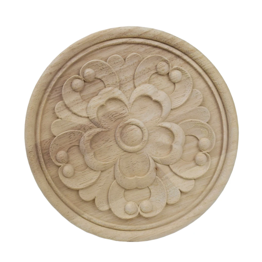 

2PCS Round Flower Exquisite Carving Wood Appliques Furniture Wooden Mouldings Vintage Unpainted Accessories Decoration Decal