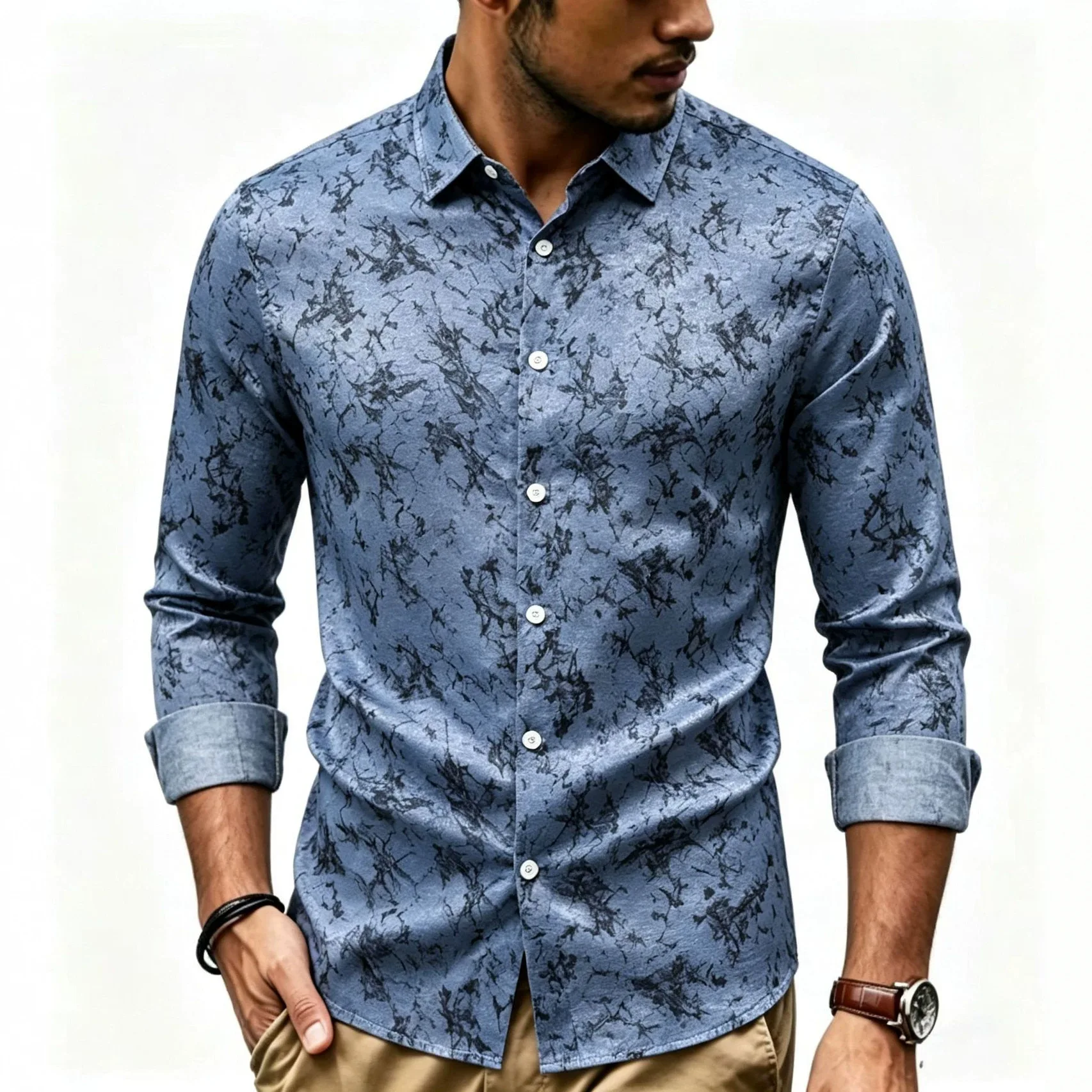 Men's Autumn Luxury Printed Casual Shirt Fashion Design for Wedding Party Prom Business Nightclub