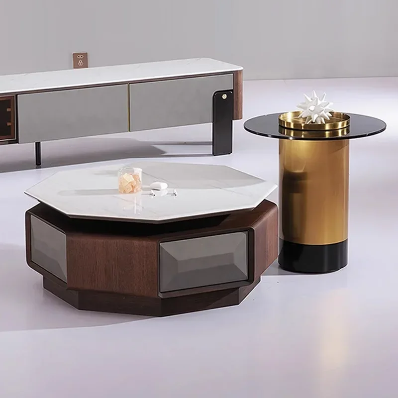 

Silent Wind Microcrystalline Stone Tea Table Living Room Household Polygonal Alien Creative Solid Wood Tea Table