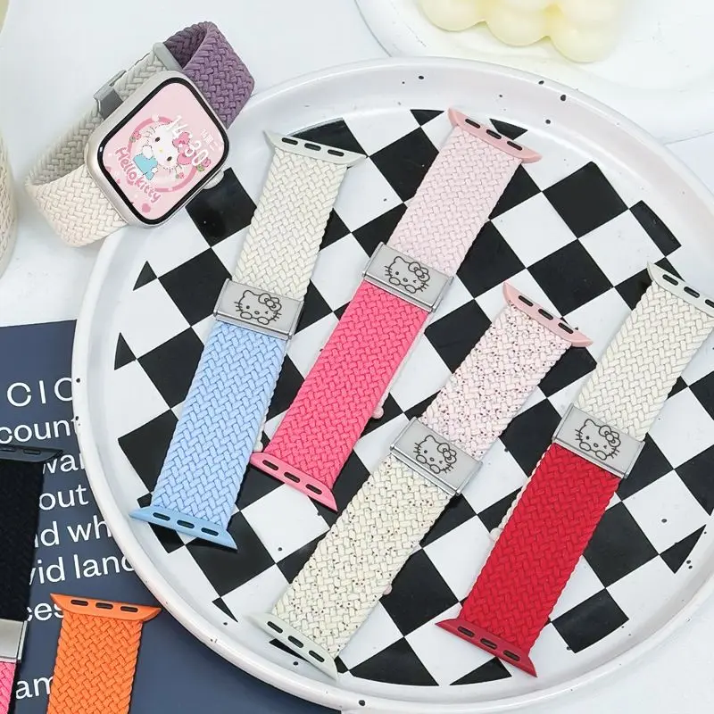 Hello Kitty Woven Nylon Strap For iwatch Ultra 49mm 9 8 7 45/41mm Breathable Comfort Bracelet For iWatch 6543 SE 44 42 40mm Band