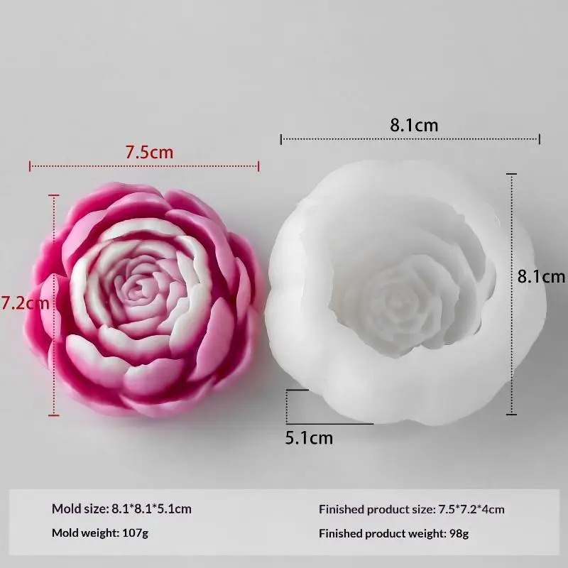 3D Peony Flowers Silicone Mold For Candles Clay Gypsum And Soap Making Reusable Delicate Petal Design Home Decorations