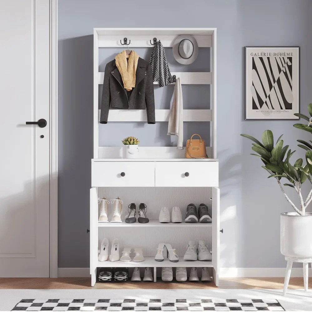 

65 H Shoe Cabinet With 2 Drawers Hat Rack, Freestanding Entryway Shoe Organizer With Storage, Shoe Rack For Entry, Hallway, Liv