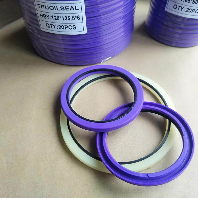 1Pcs ID 40mm-180mm Yellow/purple HBY Sealing Ring Buffer Ring Shaft Combination PU Polyurethane Hydraulic Cylinder Oil Seal