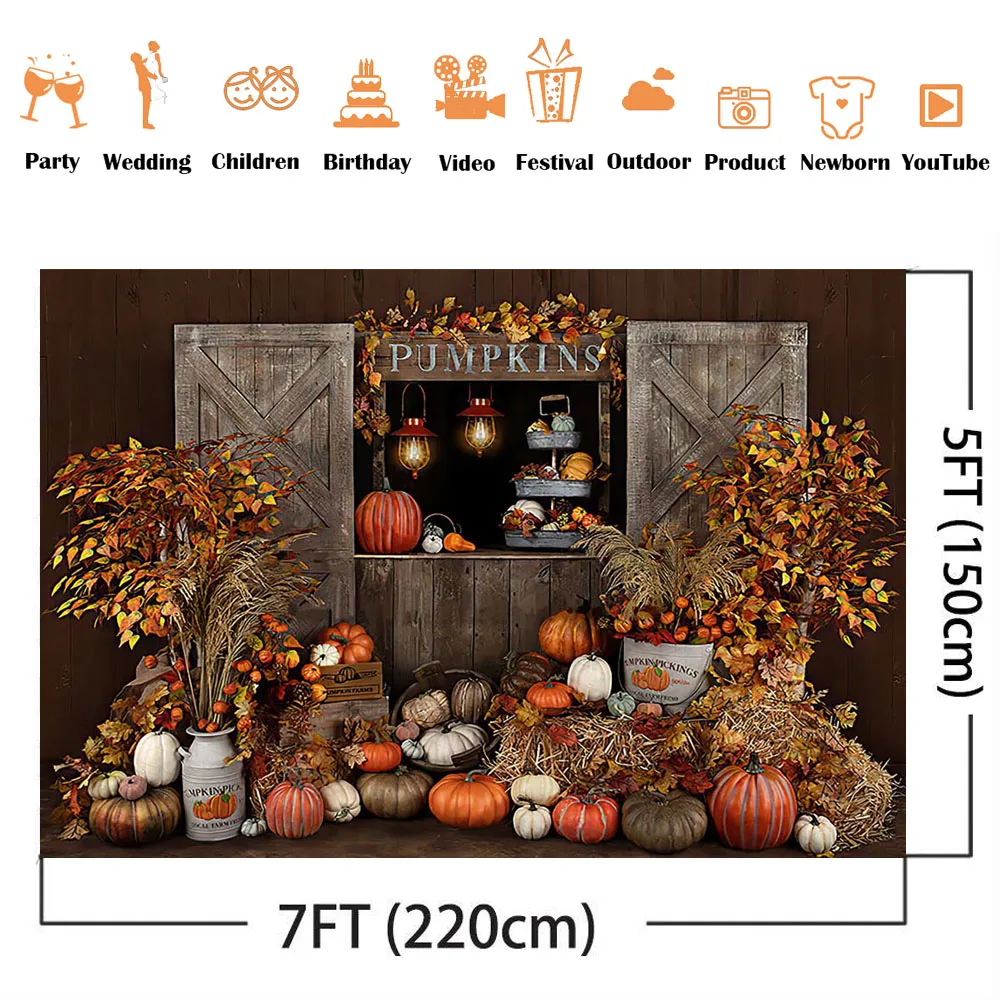 Pumpkins Shop Backdrop for Photography Newborn Kids Cake Smash Maple Leaves Warehouse Haystack Background for Photo Studio Prop