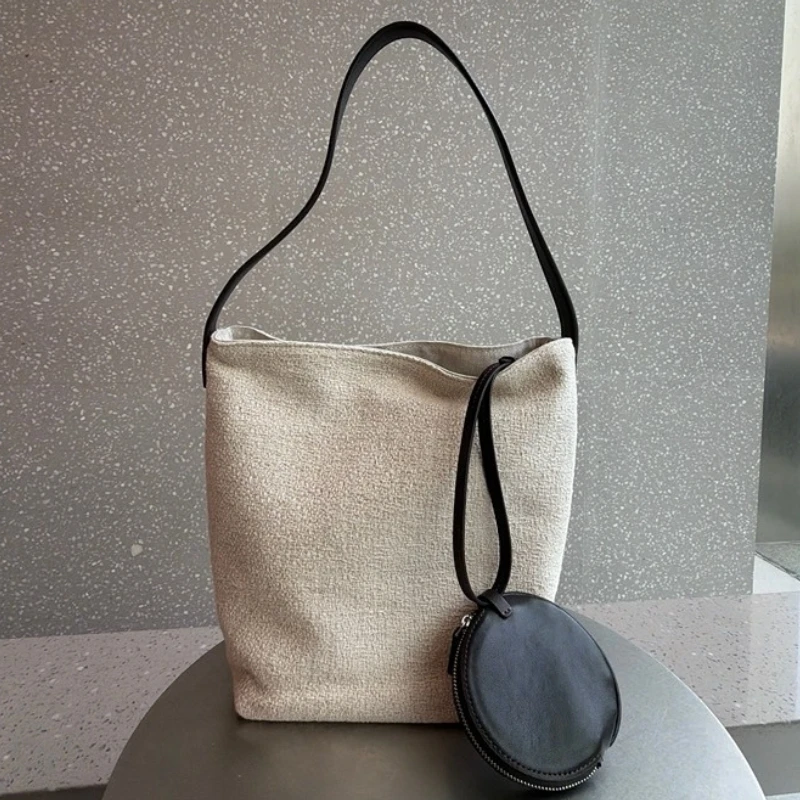 

2026 Simple Spring/Summer Canvas Shoulder Bag Casual Bucket Composite Bags for Women Large Capacity Designer Handbags and Purses