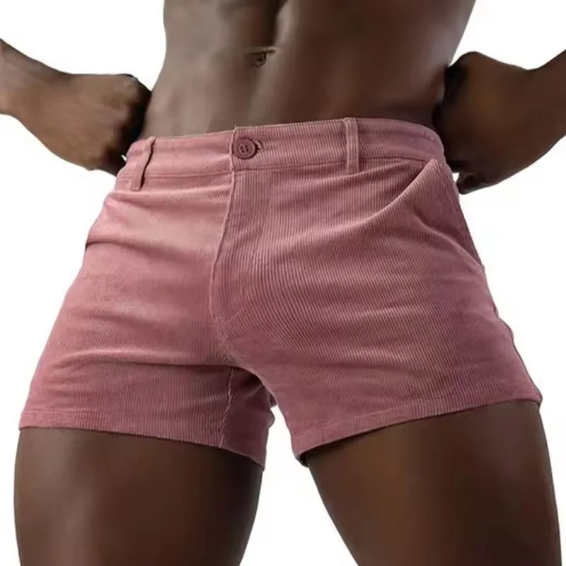 New Vintage Sports Shorts Men's Summer Trend Corduroy Shorts Men's Casual Solid Color Shorts Button Slim Breathable Sweatpants