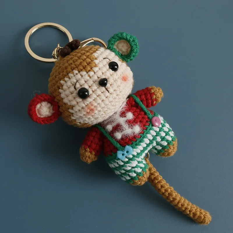 Handmade Charming Crochet Christmas monkey doll Keychain, Cute Handmade Plush Figure for Car and Bag
