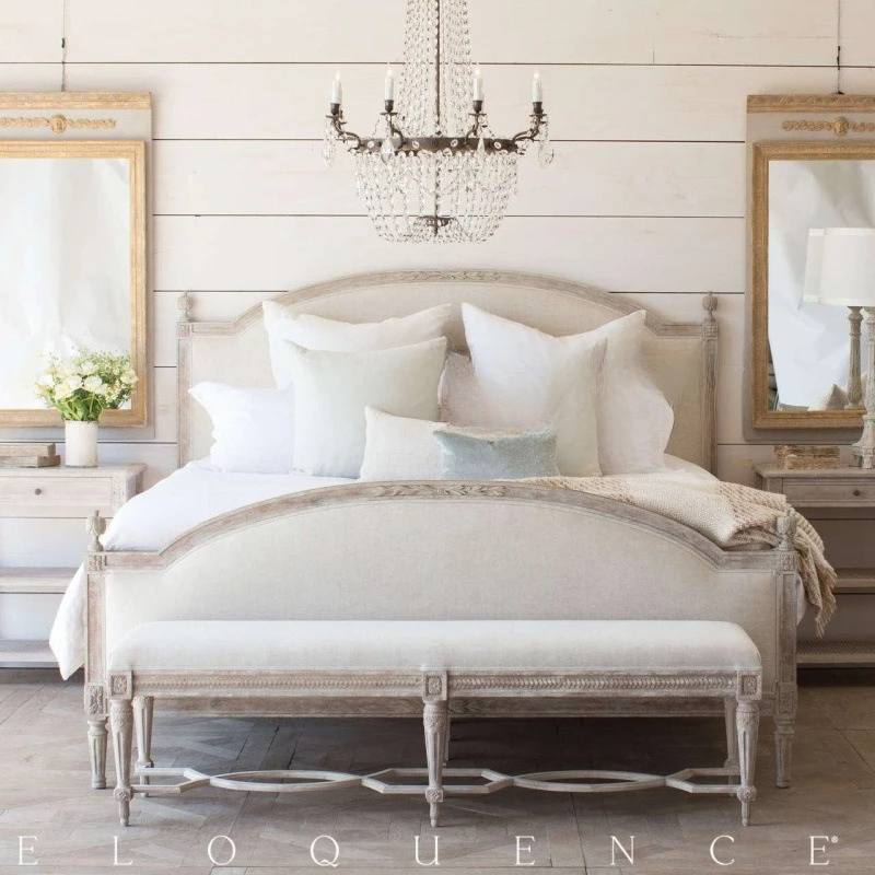 

Export French oak nostalgic double bed American rural antique princess bed European luxury court bed