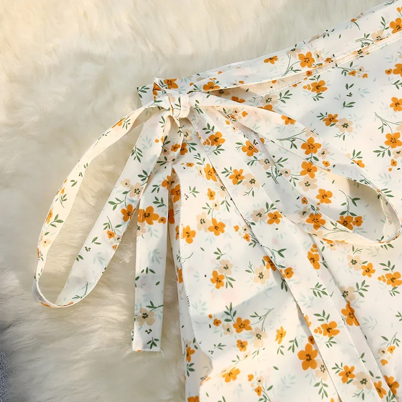 

Vintage Slim Skirts Clothes Clothes 2025 New One-piece Skirt Women Summer Chiffon Wrap Skirt Long Floral Beach Skirt