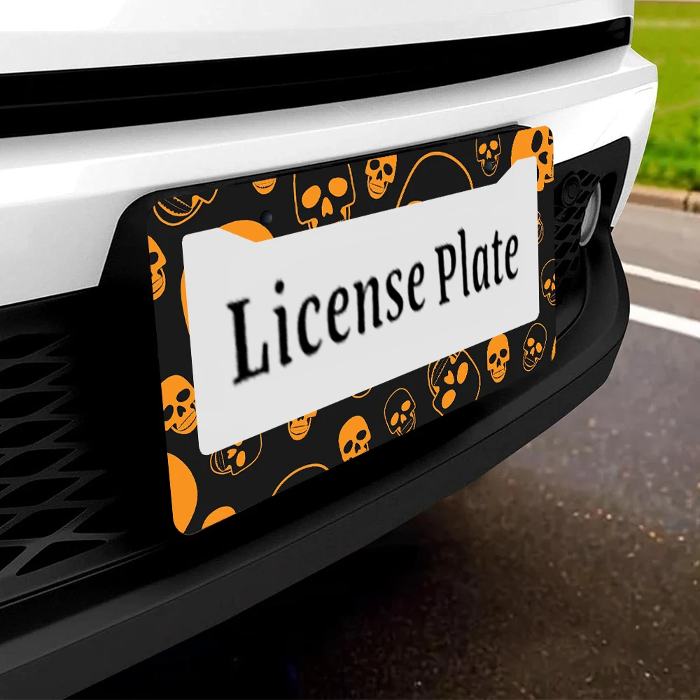 1 قطعة الأسود والبرتقالي الجمجمة نمط 2 حفرة إطار لوحة الرخصة مادة الألومنيوم 6x12 بوصة مع المسمار مجموعة الرجعية الجدة سيارة دي