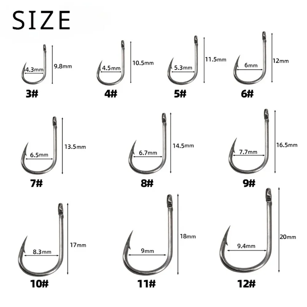 100/500 PCS Fishing Hooks Set #3~#12 Carbon Steel Single Circle Fishhook Fly Fishing Jip Barbed Carp Hooks Sea Tackle Accessorie