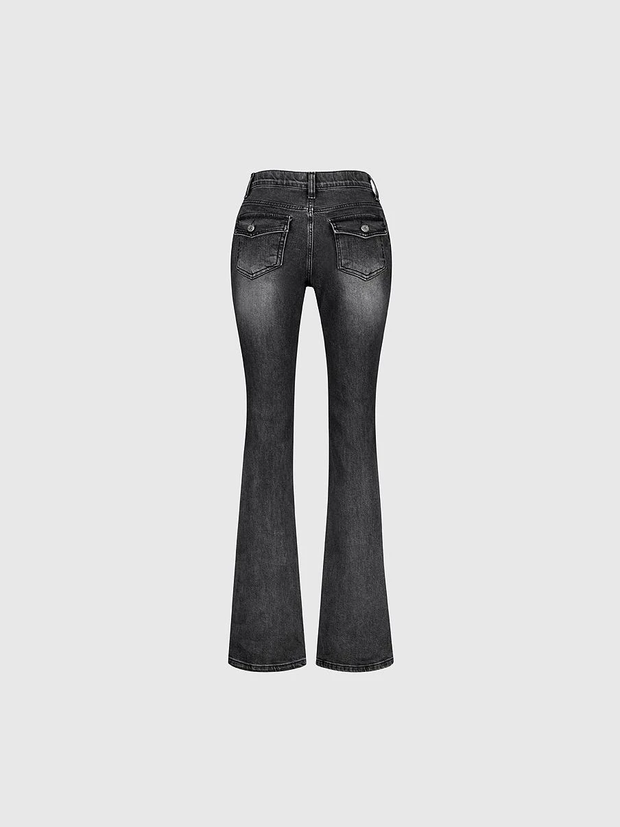 

High Waist Elastic Slimming Bla ey Micro Flared Floor Length Trousers Dongda Gate Guse New Sle Women's Jeans