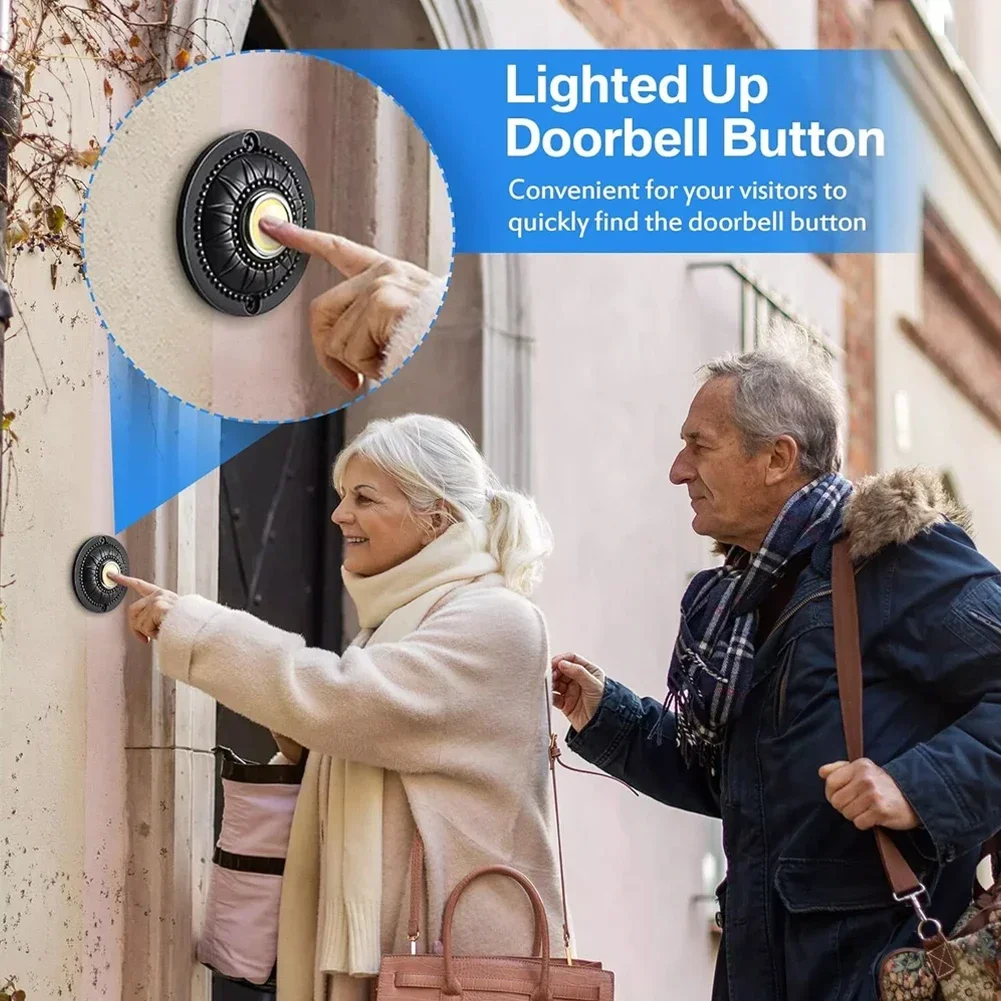 Hot！New 1Pcs Home Front Door Replacement Round Iron Doorbell Push Button Wired Lighted LED High Quality