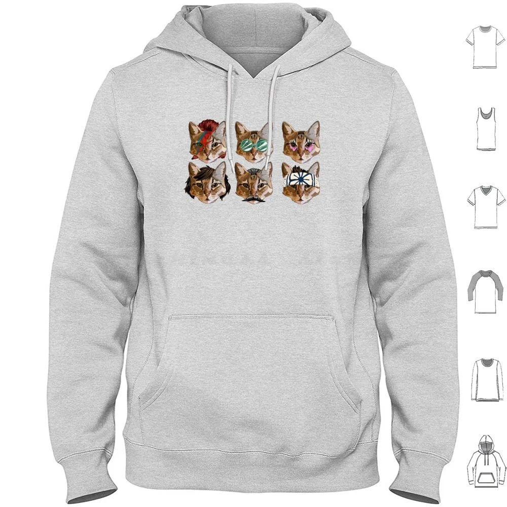 Cat Faces Hoodie cotton Long Sleeve Karate Kid Bowie Make Up Karate Mustache Glass