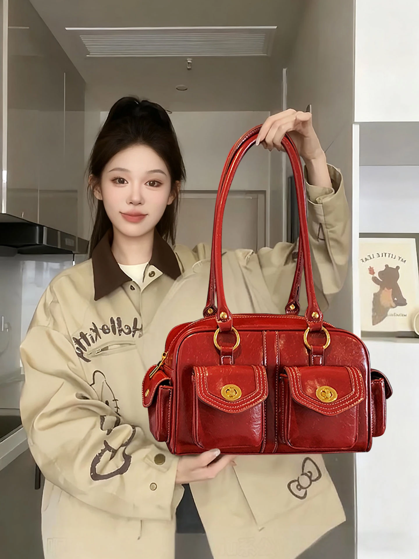 

Red Wedding Bridal Bag Ladies 2025 New Handbag Luxury Sensation Small Luxury Single oulder Bag Casual Simple Sle Soft Lea...
