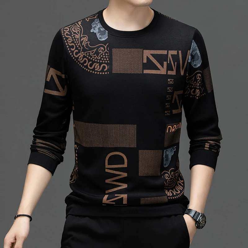 الجودة الأصلية الرجال س الرقبة تي شيرت رائعة رسالة الجاكار كم طويل الخريف تنوعا التنقل الرياضة ملابس رجالية غير رسمية #4