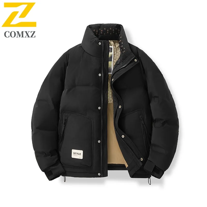 COMXZ Luxury Stand Collar Mens Down Jacket Outdoor Cycling Windproof Warm Coat Casual Travel Cold Resistant Winter New Down Coat