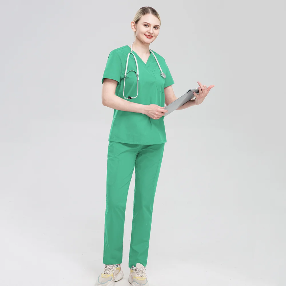 

Unisex Pet Grooming Uniforms V-neck Operating Room Nurse Workwear Stretch Fabric Nursing Scrubs Set Dental Clinic Doctor Uniform