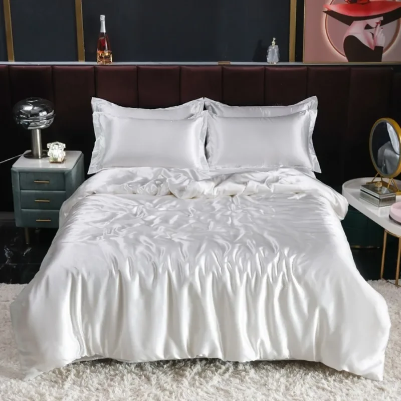 Summer double-sided ice silk four-piece set simple bedding soft silky single quilt cover dormitory three-piece set