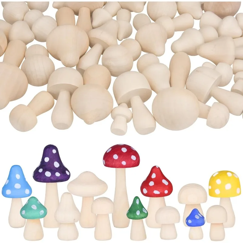 

10PCS Unfinished Wooden Mushroom Natural Mini Wood Mushrooms for Arts and Crafts DIY Projects Ornaments Paint Color Home Decor