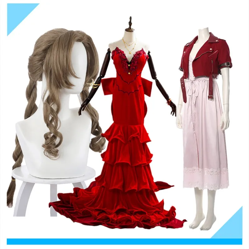 

Fantasy VII Aerith Gainsborough Косплей Костюм для взрослых женщин платье пальто парик повязка на голову наряды Хэллоуин карнавальный костюм для вечеринки