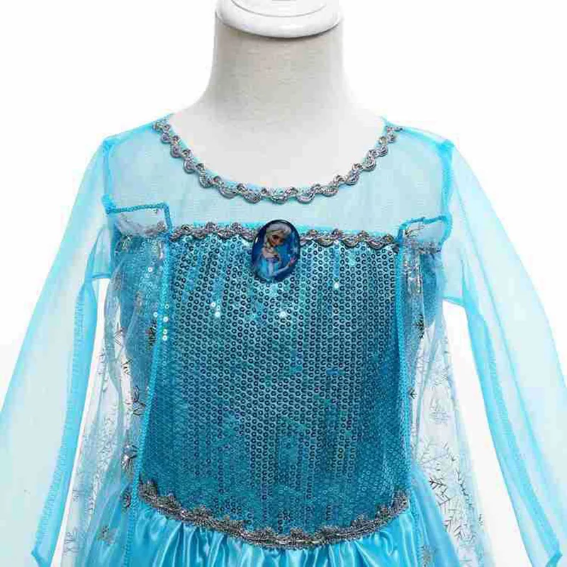 Disney-Robe de princesse Elsa pour filles, manches longues, anniversaire pour enfants, cosplay, costume congelé, paupières, carnaval, habillage, costume de fête, 2024