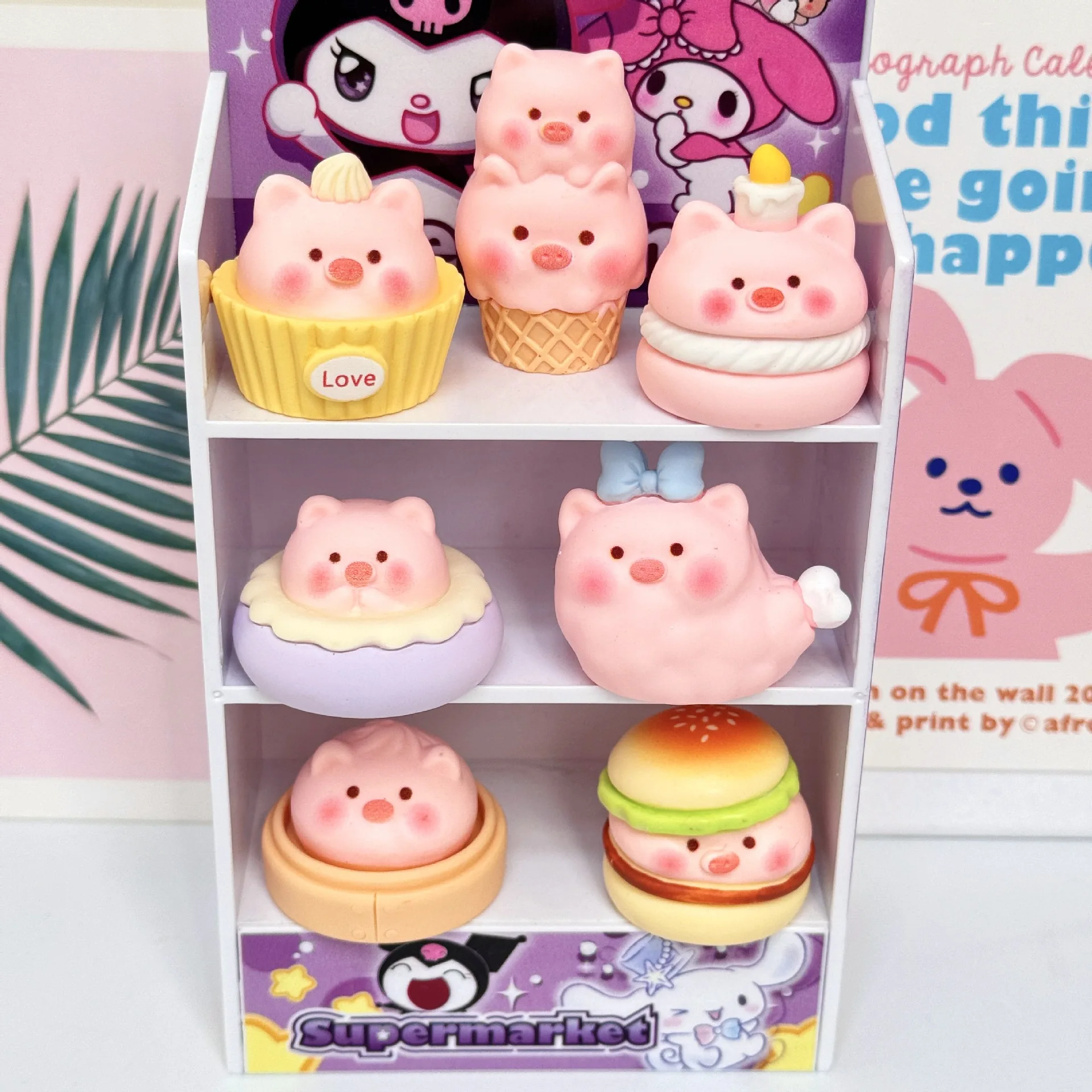 

7Pcs/Set Cartoon Afternoon Tea Pink Pig Cute DIY Jewellery Doll Desktop Small Ornament Resin Ornament Gift