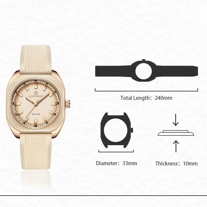 NAVIFORCE Luxury Womens Polygon Quartz Wristwatch Elegant Silicone Strap 3ATM Waterproof Time Date Daily Ladies Fashion Watch