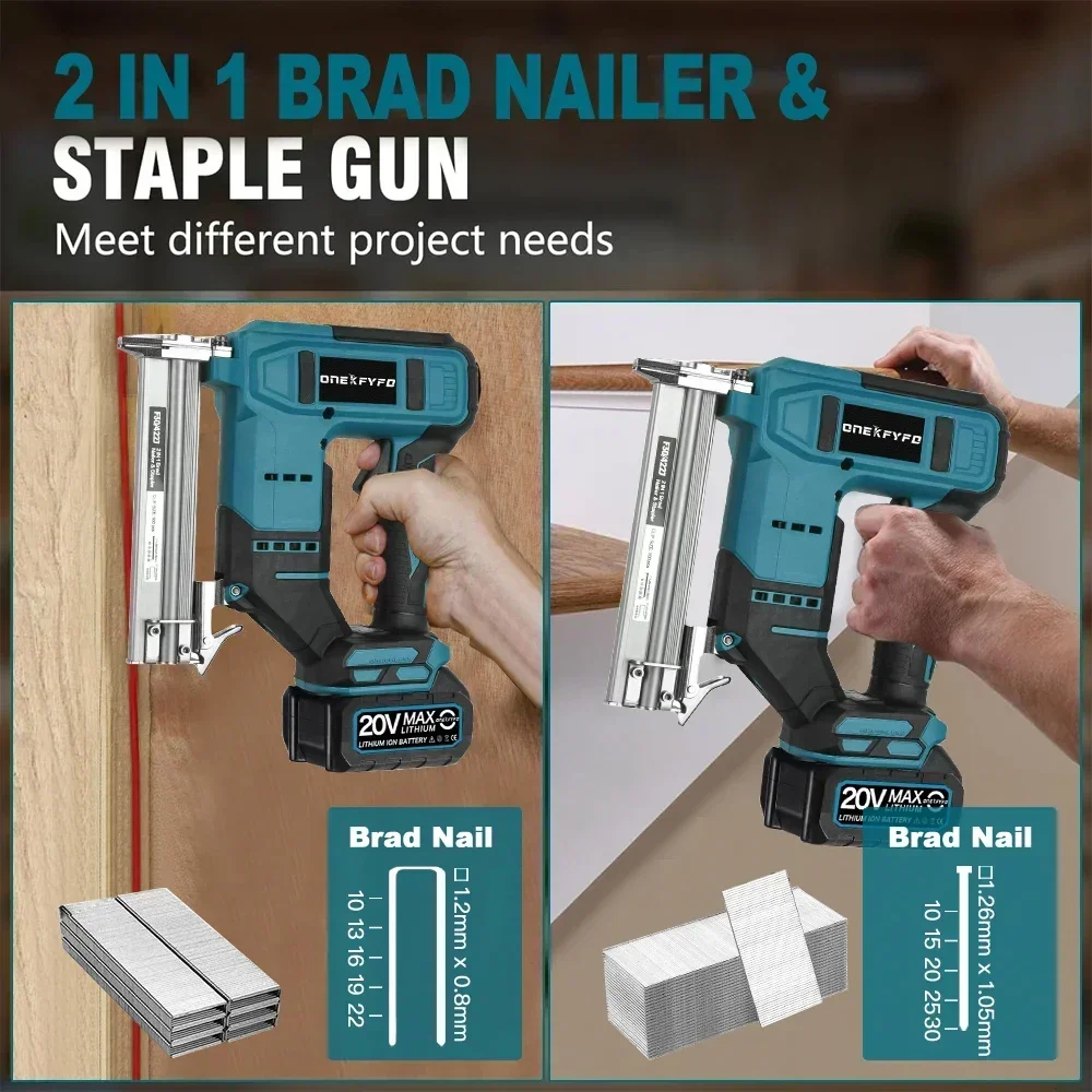 Brushless 2 in 1 Electric Nail Gun For Wood Cordless Nailer Stapler Framing Nailer Woodworking Tools Fit For Makita 18V Battery