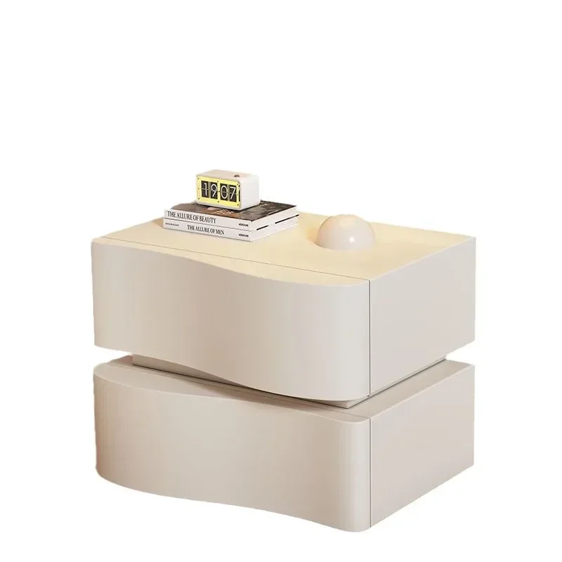 

Wave suspension cabinet Small ultra-narrow storage cabinet Cream wind bedside table Modern simple household bedroom