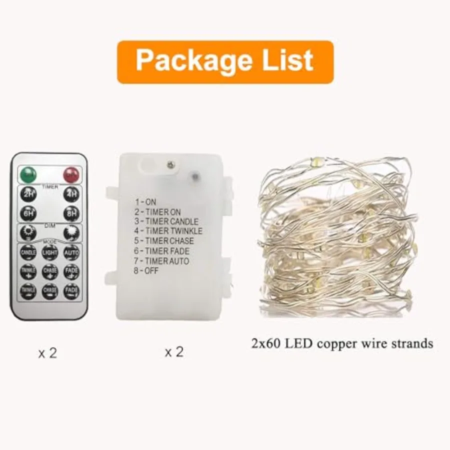 Led Fairy Lights Battery Operated with Remote Control Timer Waterproof Silver Copper Wire Twinkle String Lights for Party Bedro