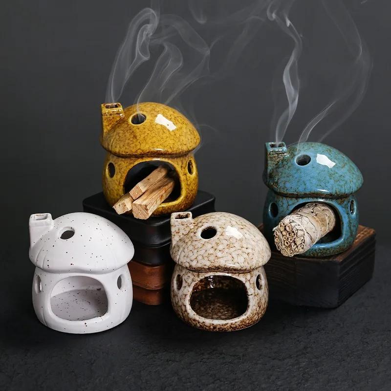 Ceramic Mushroom Small Fireplace Incense Burner Yoga PaloSanto BracketCeramic Censer Farmhouse Family Dining Room Bedroom Office