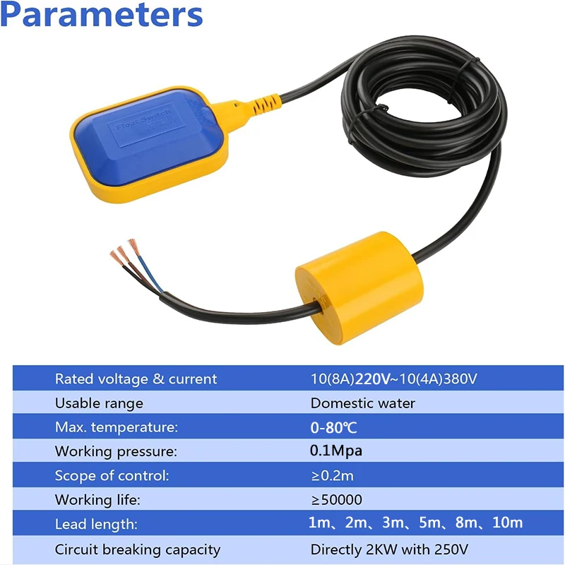 Cable Float Switch Liquid Fluid Water Level Float Switch Controller Contactor Sensor Single Float for Water Pump Tank Refill