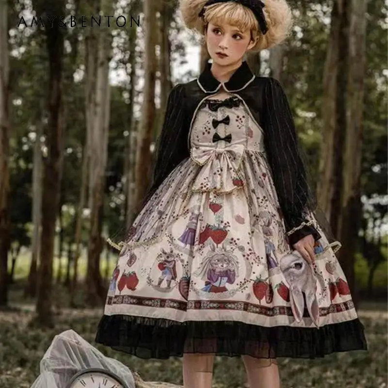 

Summer 2025 New Suspender Goth Print Dark Jsk Lolita High Waist Dress Women's Halloween Multi-element Cartoon Costume