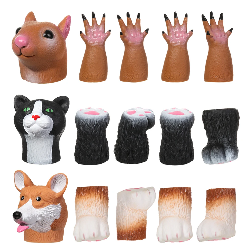 1Set Cartoon Squirrel Hand Puppet Finger Dolls Props Vinyl Cute Mini Animal Toys Washable Toys for Children Gifts