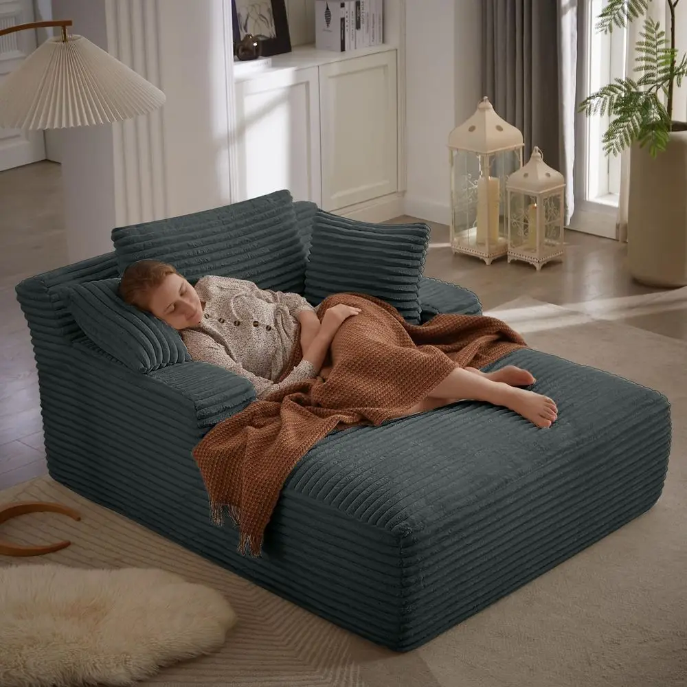 

50 Inch Chaise Lounge Chair Indoor, Oversized Corduroy Upholstered Sofa Bed, Deep Seat Sleeper Couch Reading Chairs, Cloud Sofas