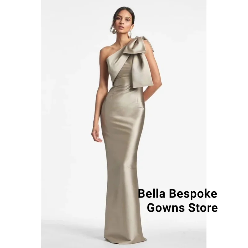 

Elegant One Shoulder Mermaid Prom Dress Behind Split With Bow Floor Length Special Occasion Formal Party Gown Custom customized