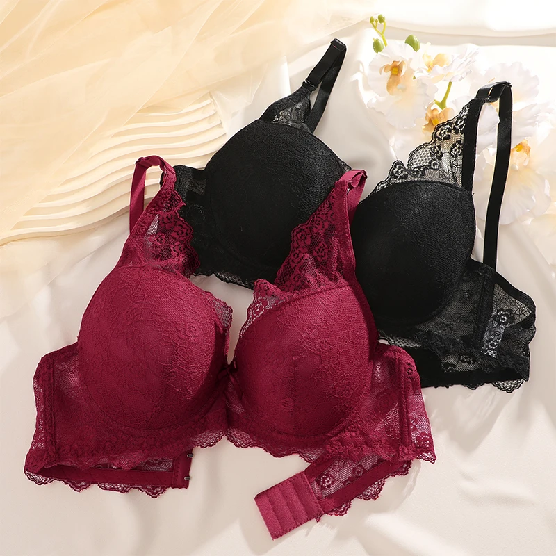 Floral Lace Bralette Girls Non-Wire Push Up Bras For Women Soft Sexy Intimates Brassiere V-neck Lingerie Female Underwear ﻿