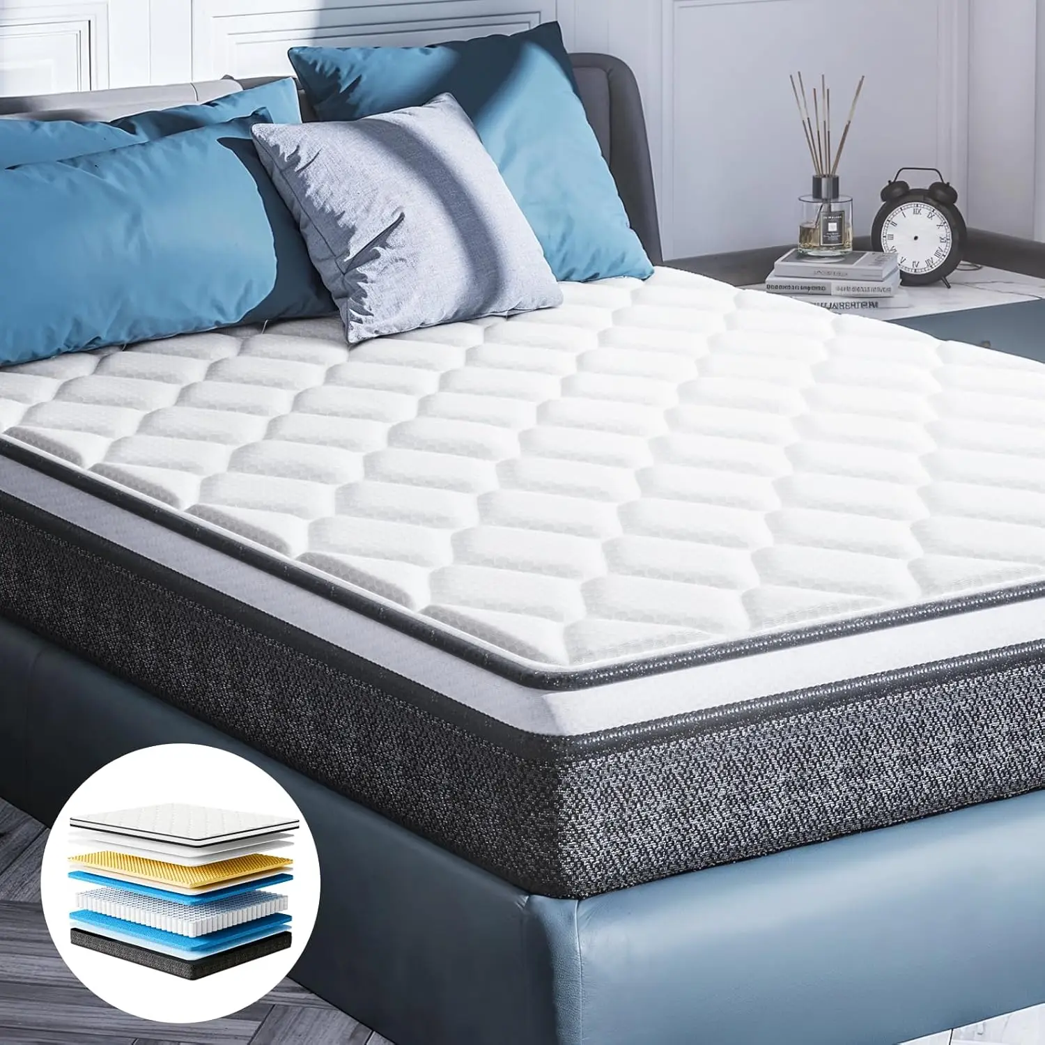 Luxury Hybrid Sleep Solution, Individual Pocket Springs, and Pressure-Relieving Memory Foam, Medium Firm,